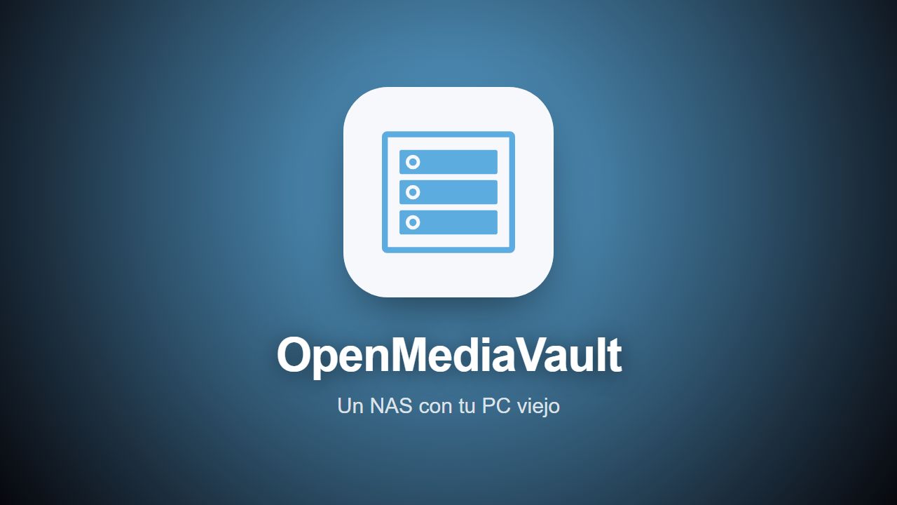 Logotipo de OpenMediaVault sobre fondo azul