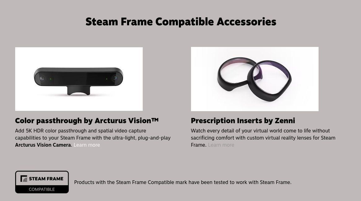 Apartado de accesorios compatibles en la tienda: la cámara de Arcturus Vision y las lentes graduadas de Zenni