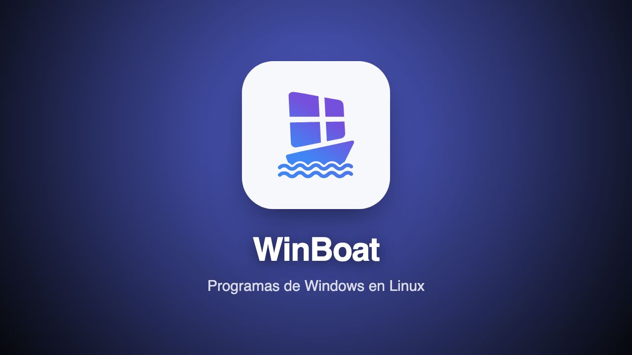 Logotipo de WinBoat sobre fondo azul violáceo