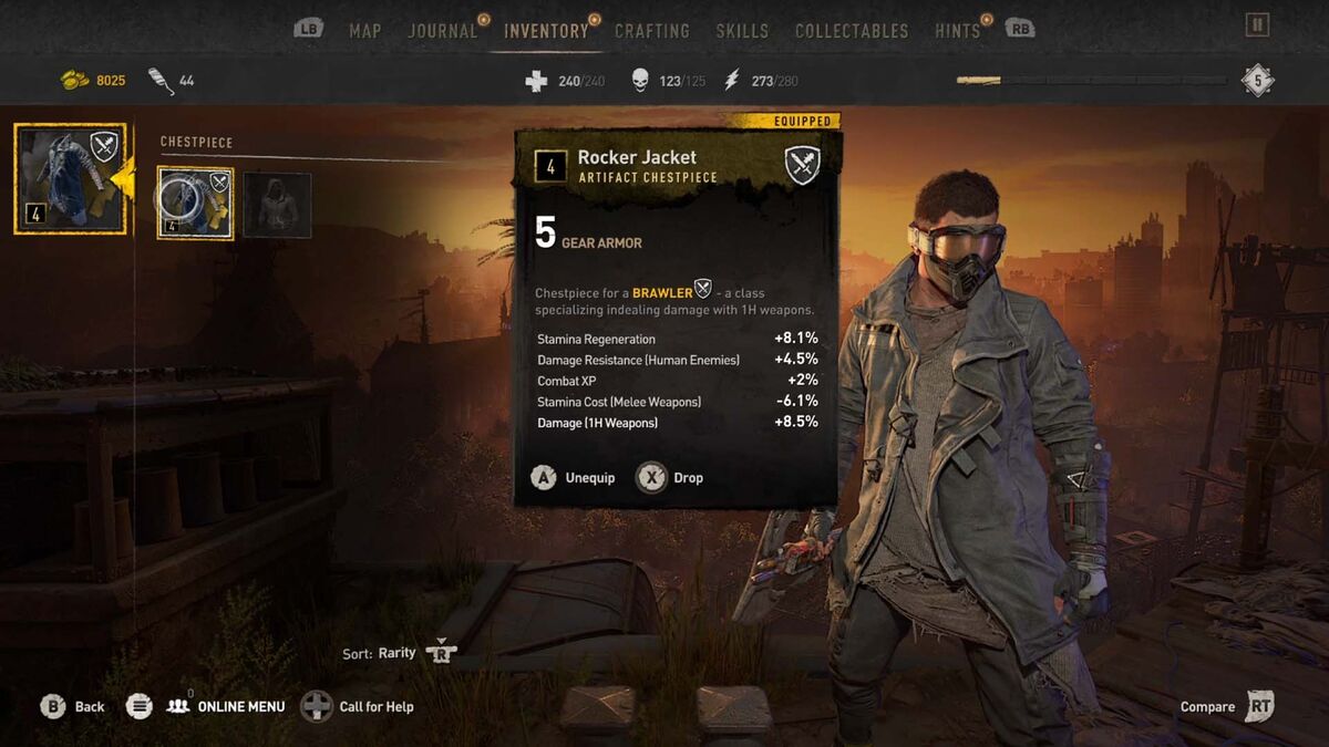 Inventario con la ficha de la chaqueta Rocker Jacket, de la clase Brawler