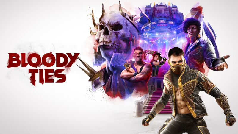Arte oficial de Bloody Ties con los luchadores de Carnage Hall y el nombre del DLC