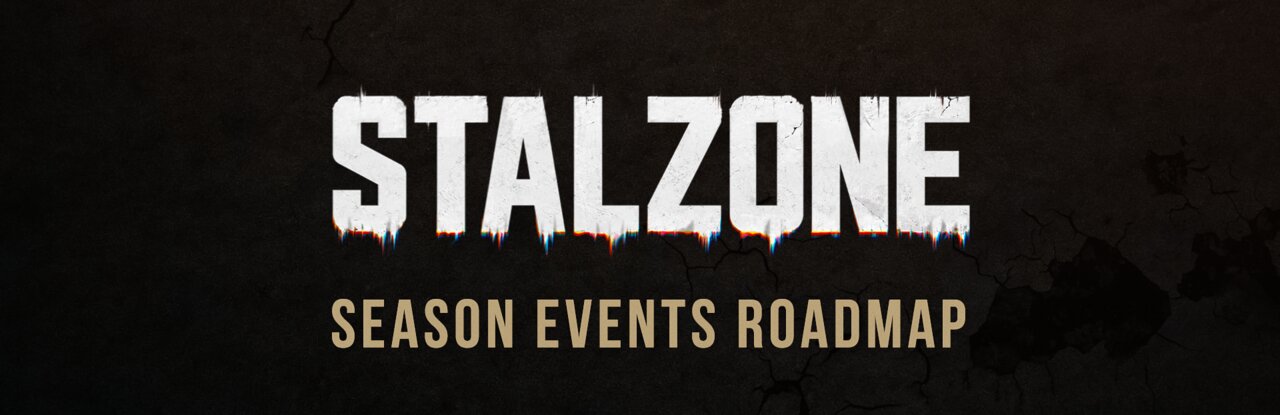 Logotipo de STALZONE sobre fondo oscuro con el texto Season Events Roadmap